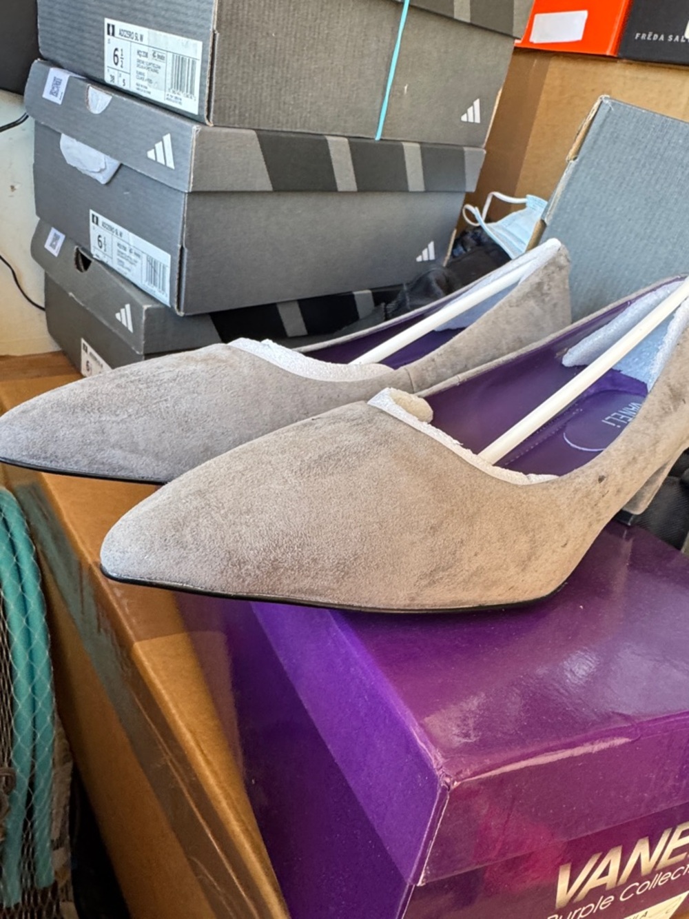 Vaneli Light Gray Suede Pointed-Toe Flats